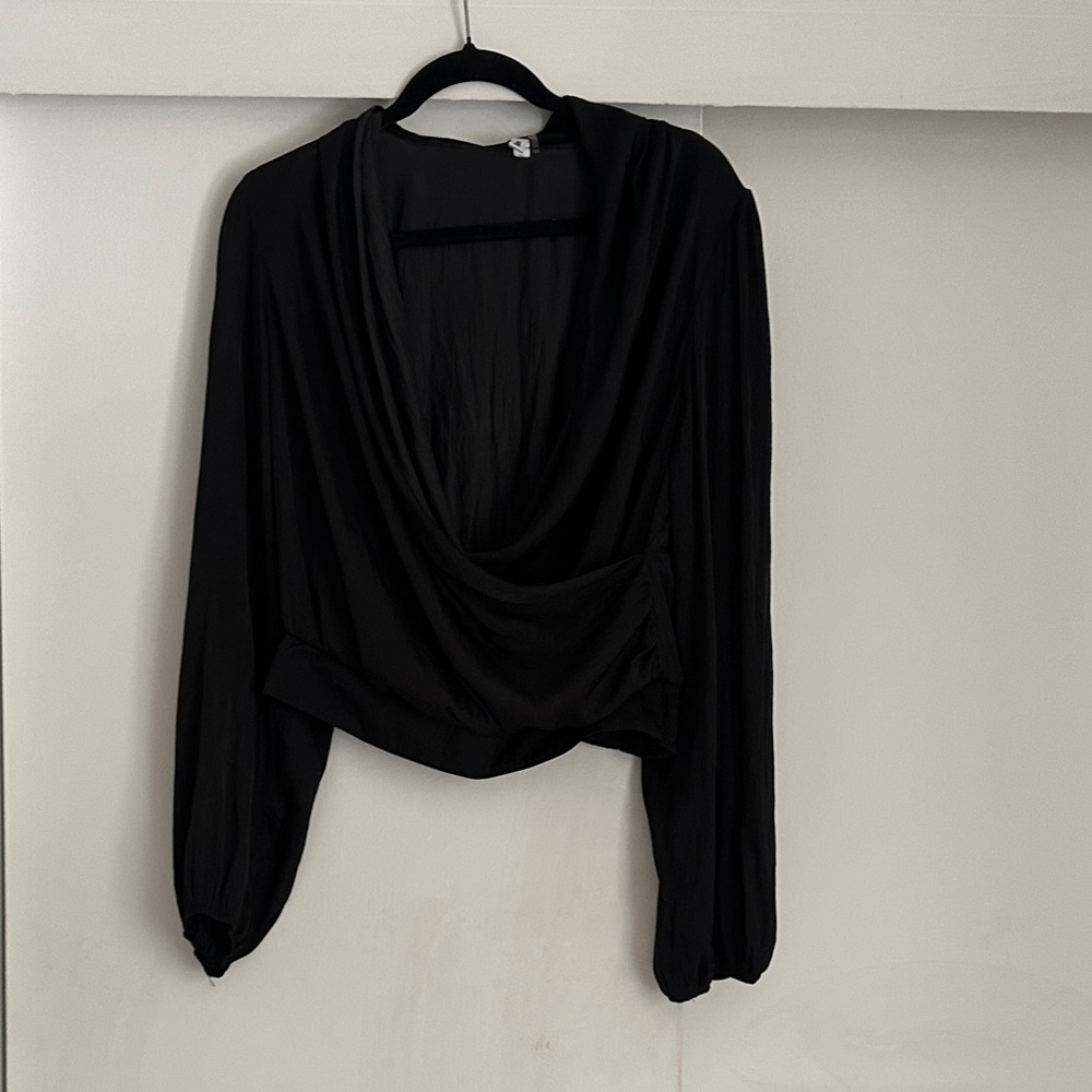 Glam Elegant Black Drape Top